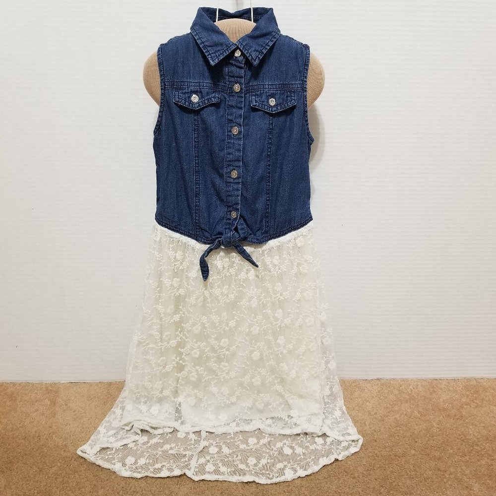 Guess Dress Girls L/14 chambray floral lace hi low